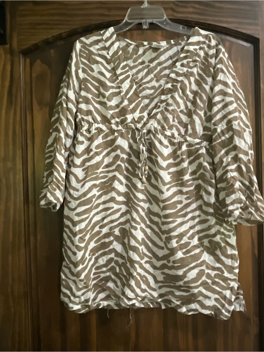 Women’s Brown and Cream Zebra Print V-Neck Swim Coverup